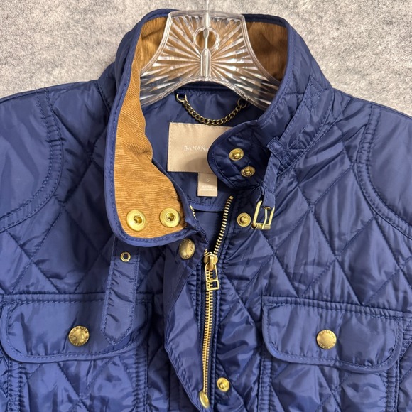 Banana Republic Jacket Womens‎ Small Navy Quilted Belted Equestrian Buckles - Picture 3 of 10